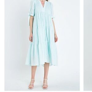 English Factory GINGHAM TIERED MIDI DRESS Size L New With Tags